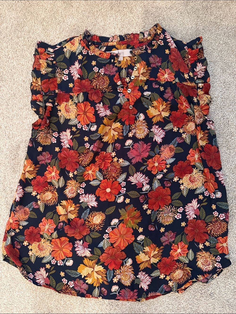 LOFT Navy Floral Ruffle Cap Sleeve Camisole